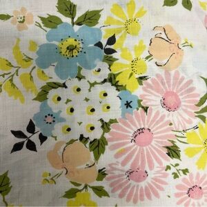 Vintage 70s Twin Flat Sheet Floral Spring Flowers 0259 rainbow pastel